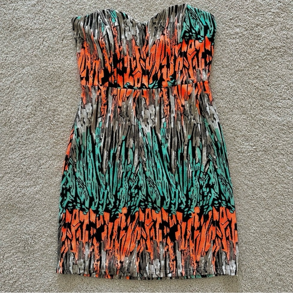 Vibrant Multicolor Strapless Summer Dress Size M/L